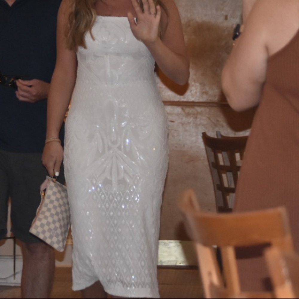 White beaded dress LuLus, Wedding, Bridal shower, Rehearsal Dinner